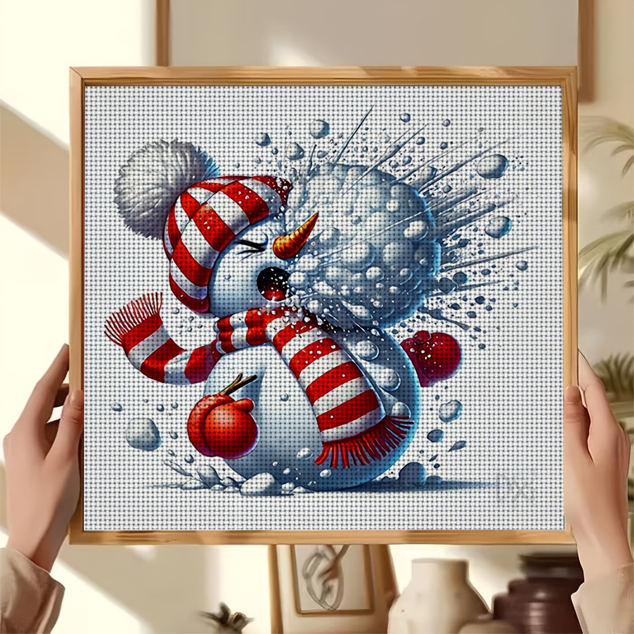 Cross Stitch Printed Kit, Frameless Snowman Design for Beginners