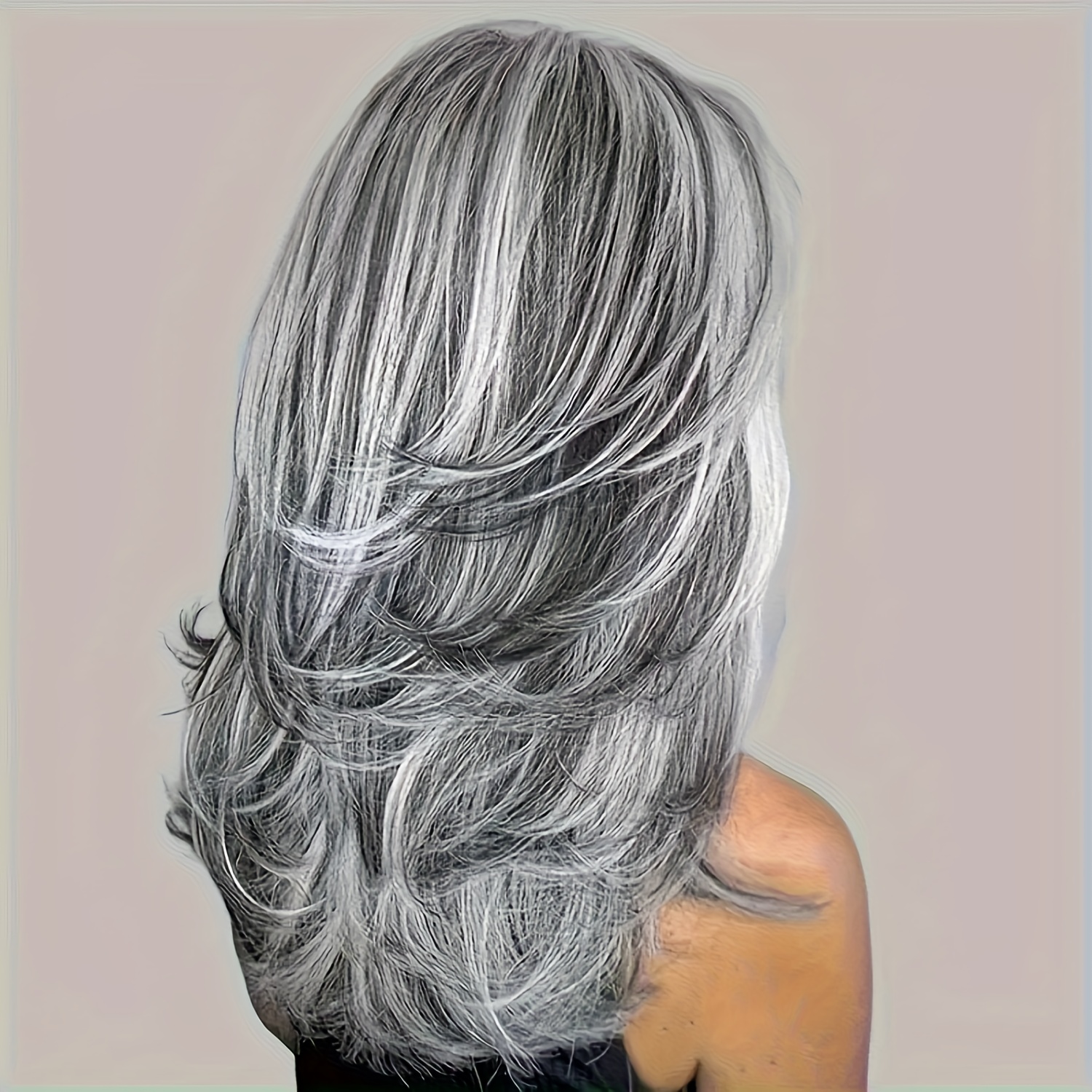 TEMU Grey Long Layered Wigs For Women, Highlight Silvery Wavy Gray Synthetic Wigs For Women, Heat Resistant Hair Wigs For Grils Daily Party Halloween Christmas Cosplay Use, Versatile Hair Accessory