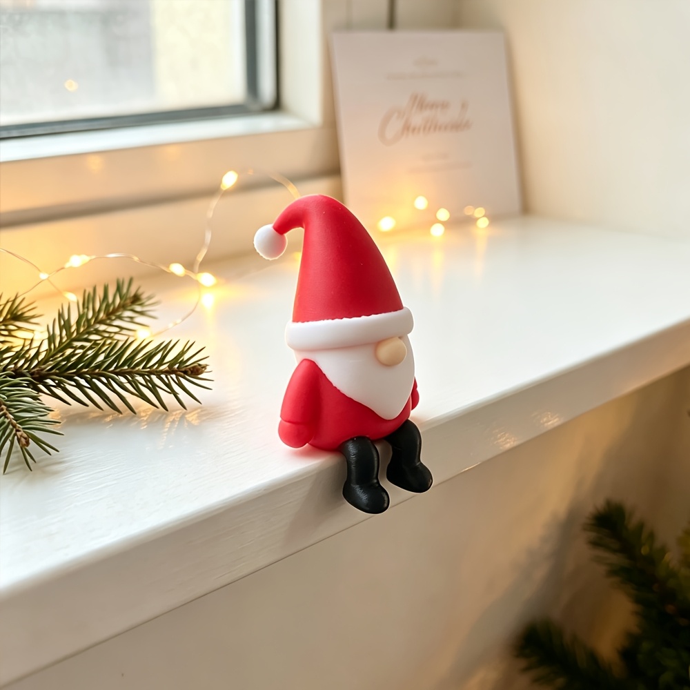 Image of Dwarf Santa Claus Edge Sitting Statue, Mini Santa Claus Statue Ornament, Displaying A Sitting And Resting Posture, Is An For Bookshelf Edges, Office , And Home Desktop Computer Decoration