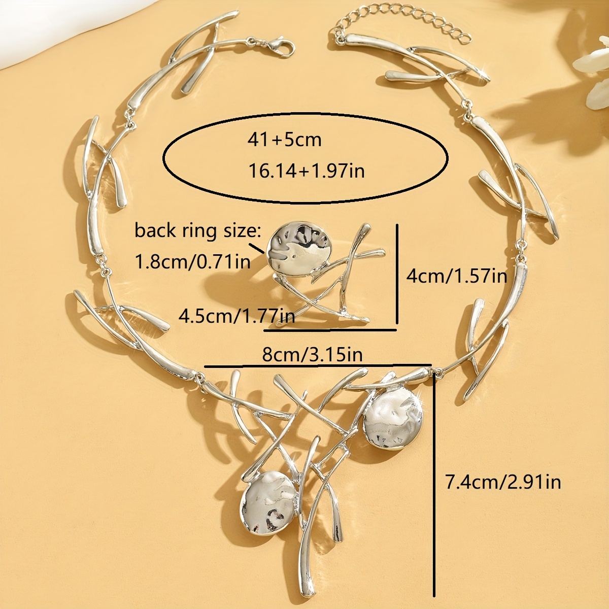 Stylish Geometric Tree Branch Necklace & Ring Set