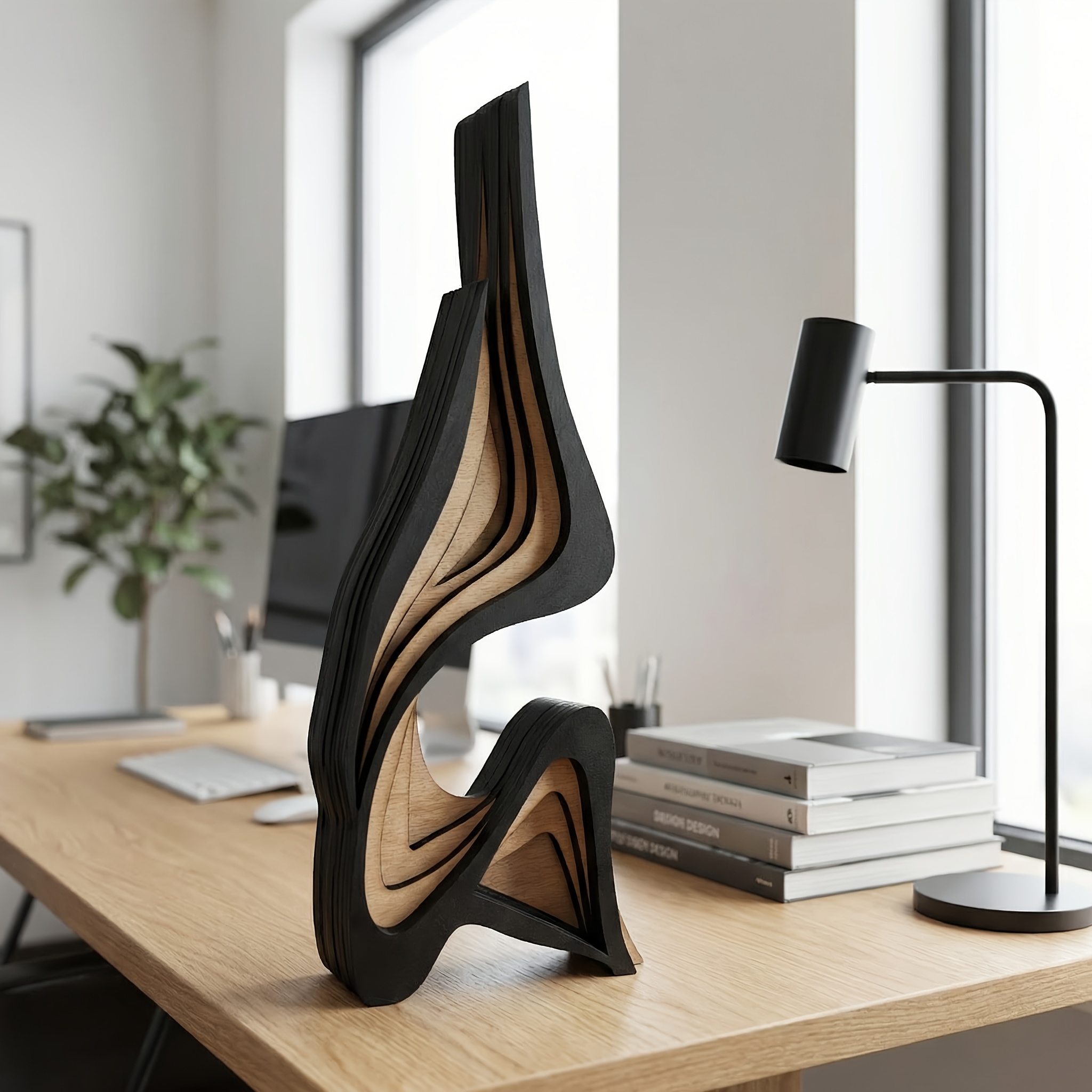 Modern Abstract Geometric Sculpture Statue - Minimalist Wood Statues, Elegant Indoor Decor for Living Room & Bookshelf, Wedding & Valentine's Gift Suitable for, Mothers, Fathers - Multi-Holiday Art (Valentine's, Mother's Day,)