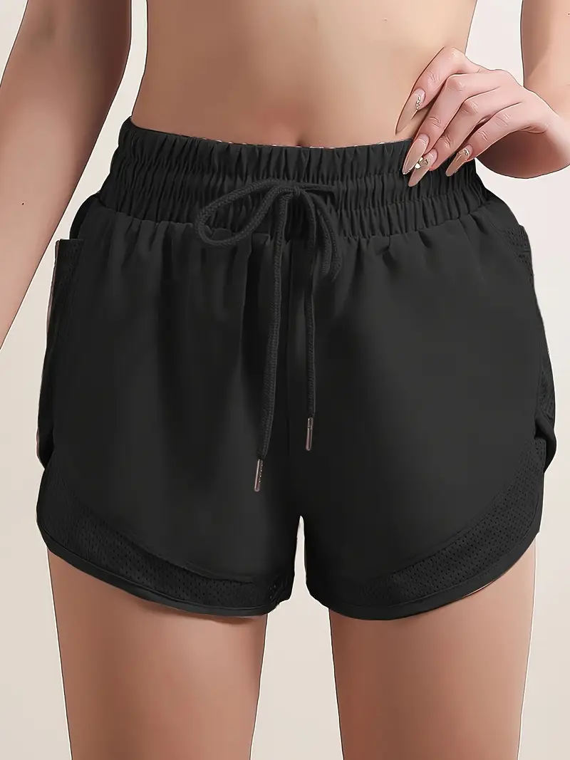 womens 2 in 1 shorts dry mesh pockets elastic waistband drawstring comfortable fitness gym workout shorts details 5