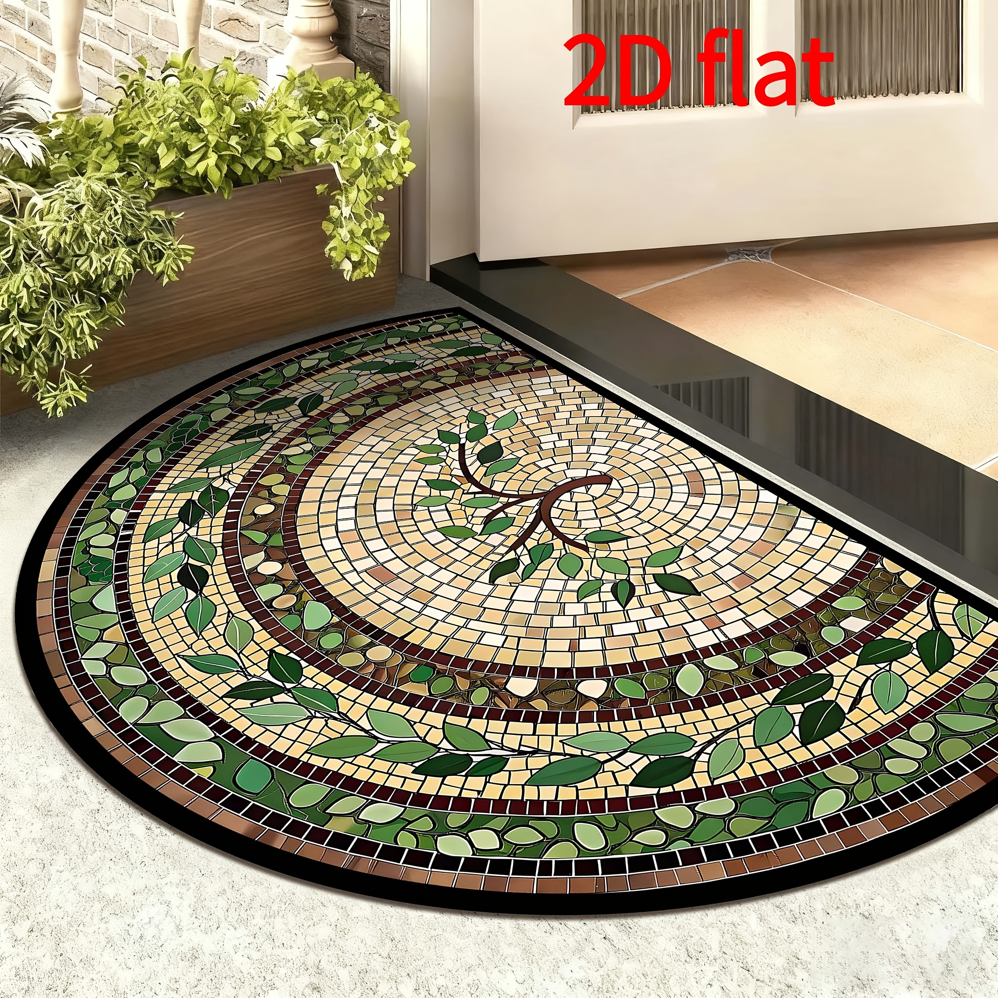 Image of 2d Flat, 1pc Vintage Mosaic Plant Vine Doormat, Material Floor Mat, Soft And Comfortable, Durable Entry Mat, Suitable For Entrance, Bedroom, Bathroom, Kitchen, 2d Flat