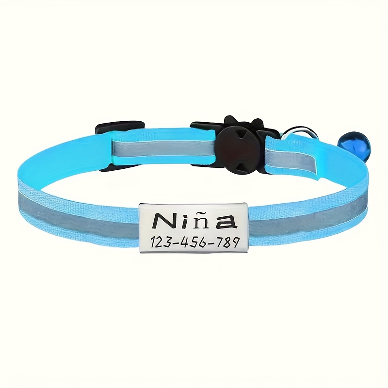 TEMU 1pc Personalized Cat Collar With Name/text & Cat Id Tag Suitable For Pet Id Card, Adjustable With Reflective Strip, Bright Colors, Lettering &