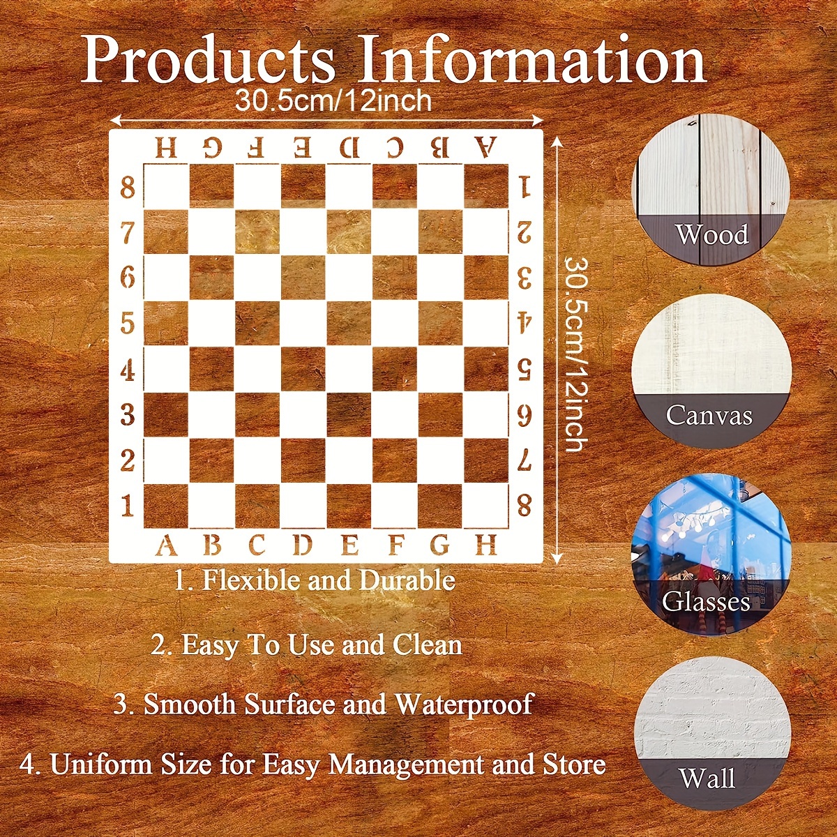 Image of Modern Checkerboard Template 11.8x11.8inch Painting Chess Checkers Lined Family Game Home Decor Gift Best Vinyl Large Stencils For Painting On Wood, Canvas, Wall