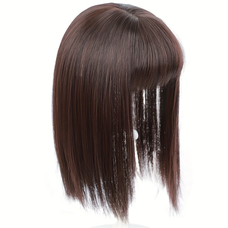 14 inch synthetic hair topper for women with bangs clip in straight hairpiece for thinning hair large base wiglet black with highlights versatile style for all   hair accessories details 2
