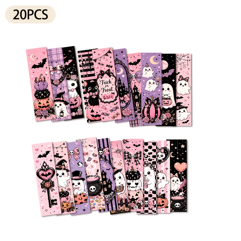 TEMU Lot de 20 marque-pages en papier imprimés à motif d' d'Halloween roses et mignons, 1,6 po * 5,9 po, séparateurs de pages pour la rentrée