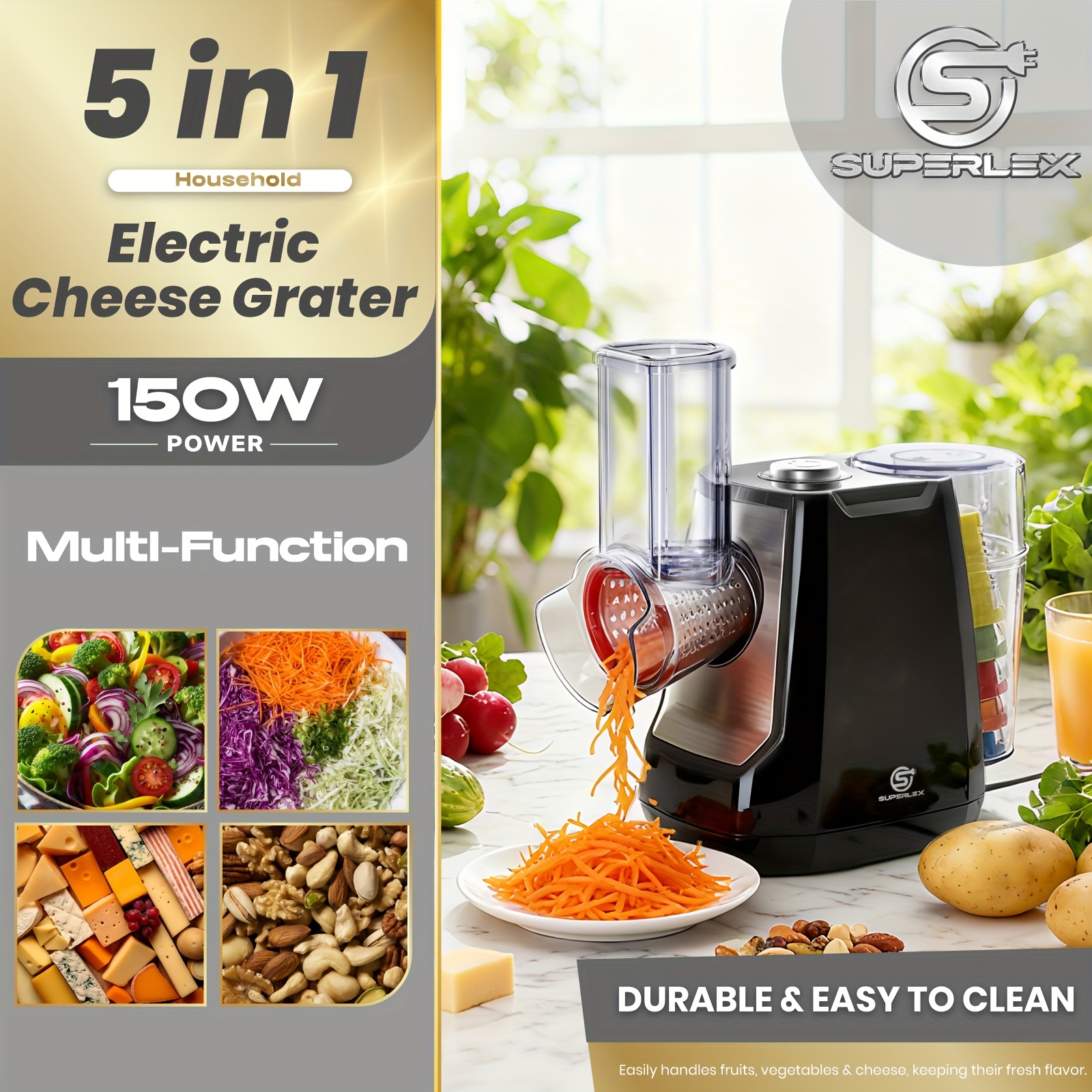 SUPERLEX 5-in-1 Electric Grater Vegetable Slicer and Food Processor