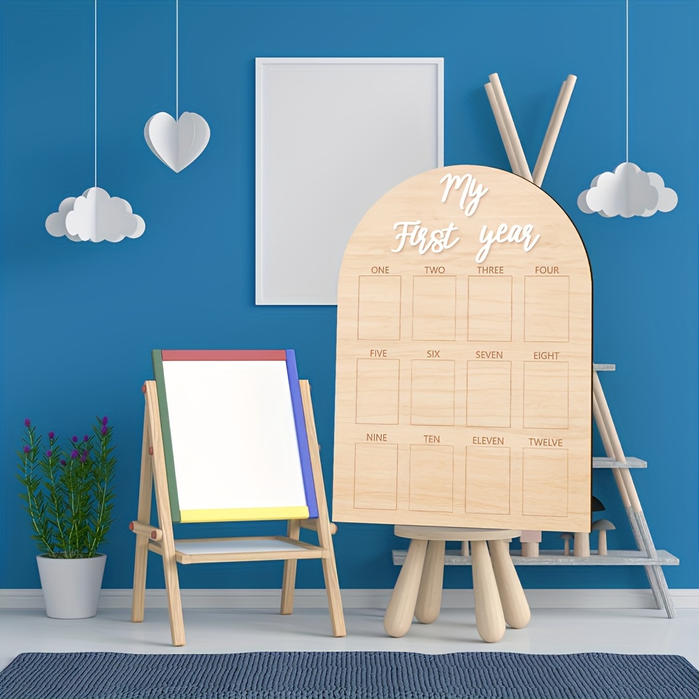 2d flat customizable name three dimensional letter design acrylic and wood combination photo decoration board   year wooden photo board 12 month milestone frame suitable for 1st birthday memorabilia and decor