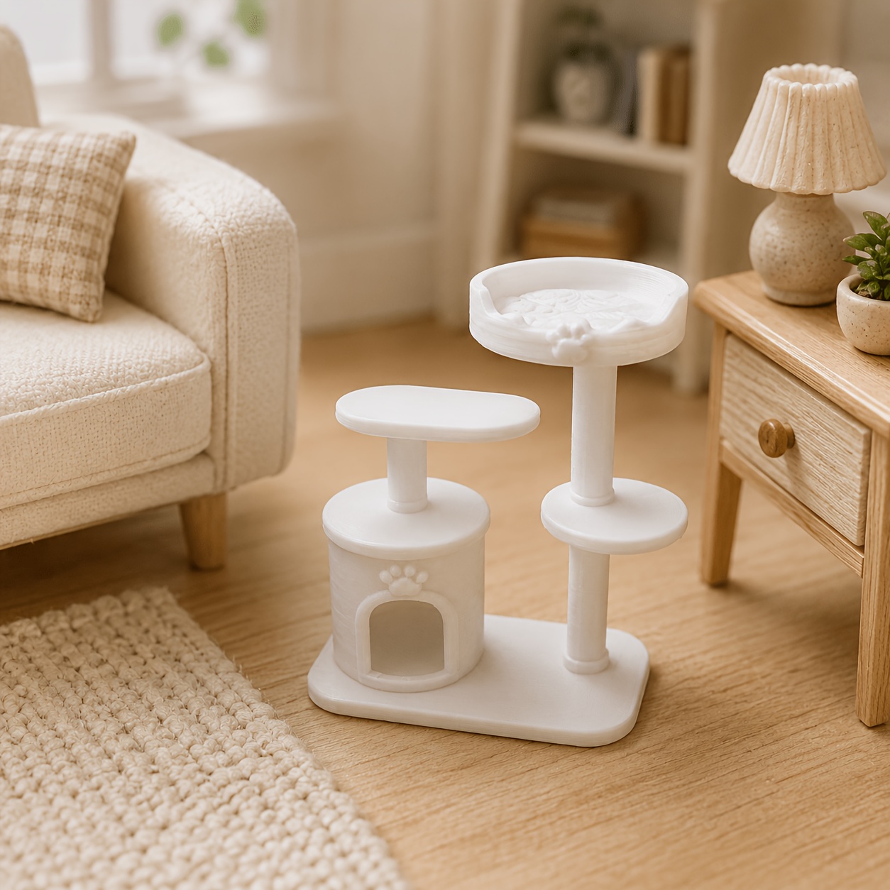 TEMU Appartement miniature pour chatons | Modèle d'arbre à chat pour maison de poupée 1:12, mobilier miniature pour chat, condo pour chat minuscule,
