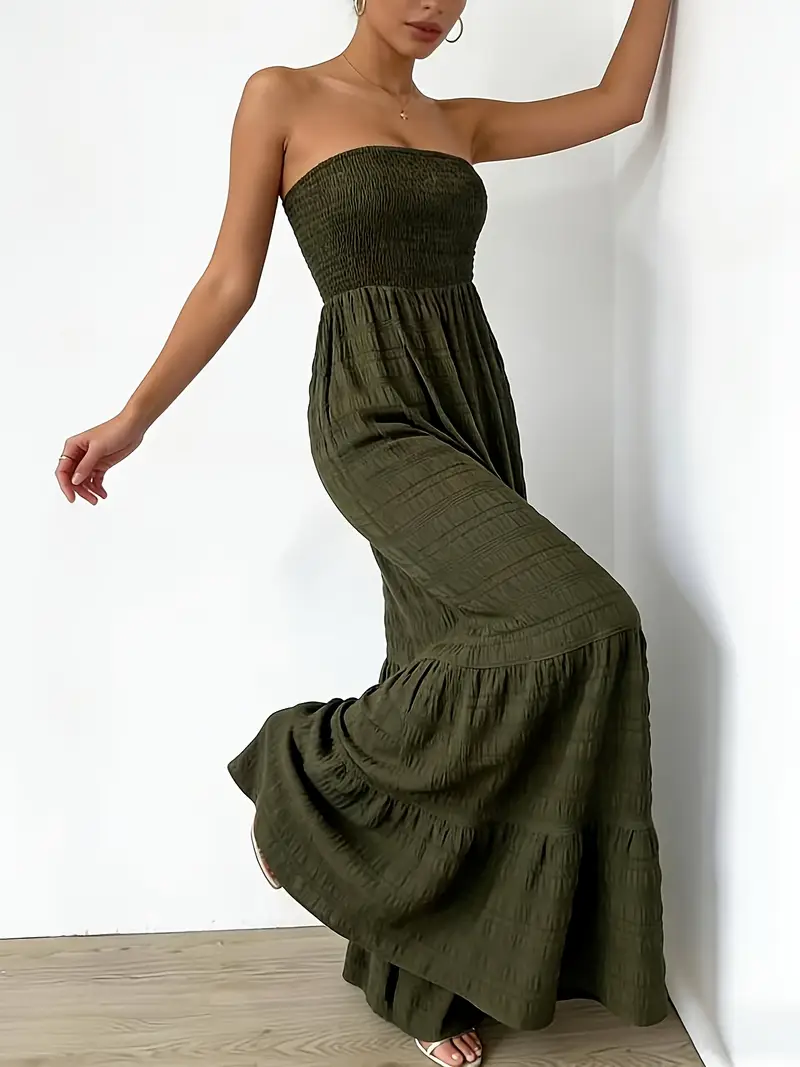an elegant army green strapless dress women featuring a - Temu New Zealand an elegant army green strapless dress women featuring a - Temu New Zealand