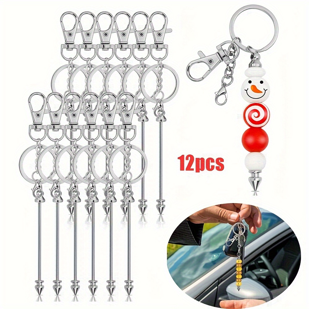 

12pcs Beadable Keychain Bar, Metal Silver Beaded Keychain For Diy Key Chains Pendant, Blank Keychain Accessories Bulk For Keychain Making Supplies Jewelry Making Gift