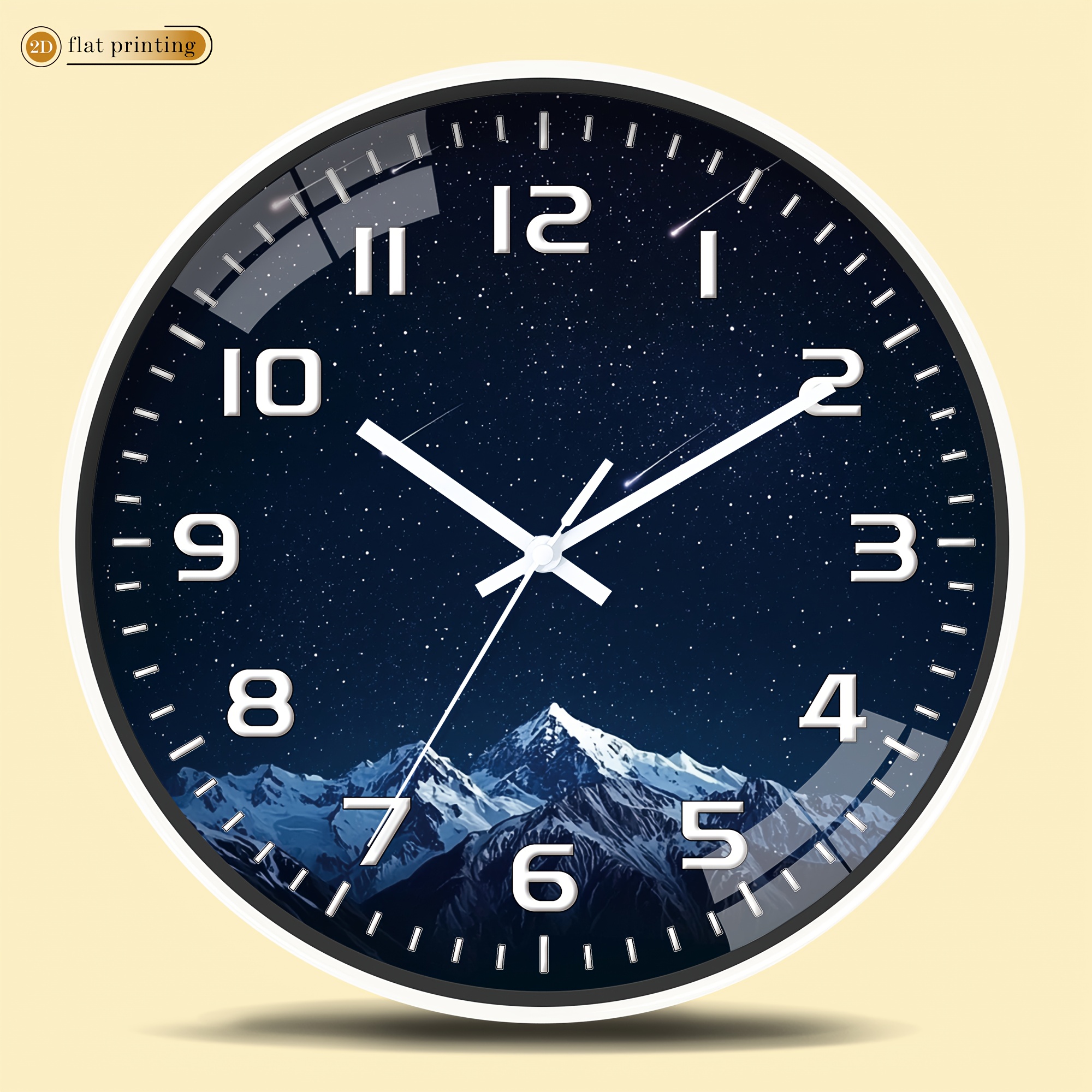 TEMU 1pc Silent Non-ticking Wall Clock With Starry Sky & - Plastic/ Quartz Movement Round Clock Suitable For Bedroom Decor, Room,, For S, 2d Flat