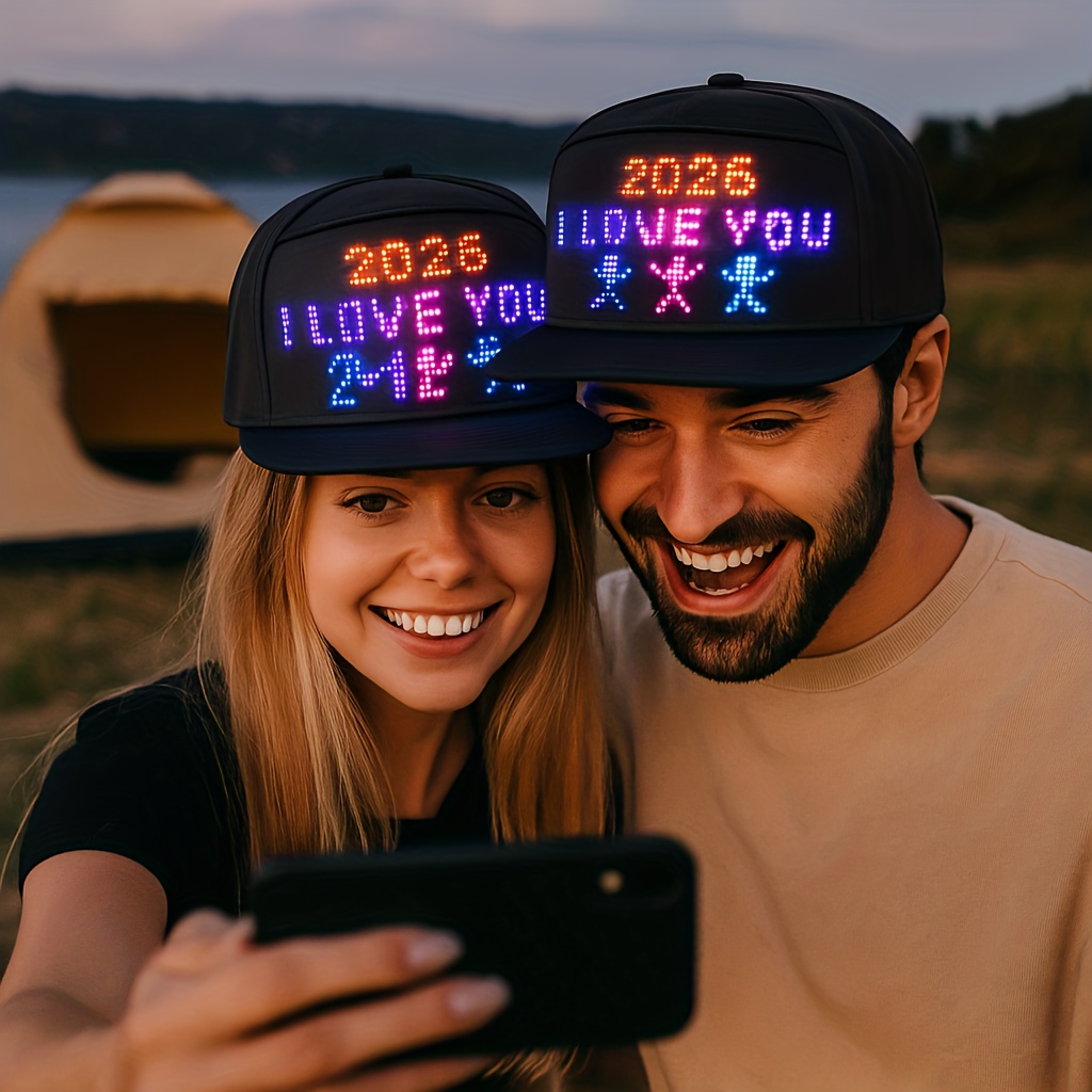 TEMU Wireless Led Hat With Effects, App Editable Text & Pictures, Music Sync Mode, Perfect For Rave Concert Christmas Halloween, Cool Gadgets For Men