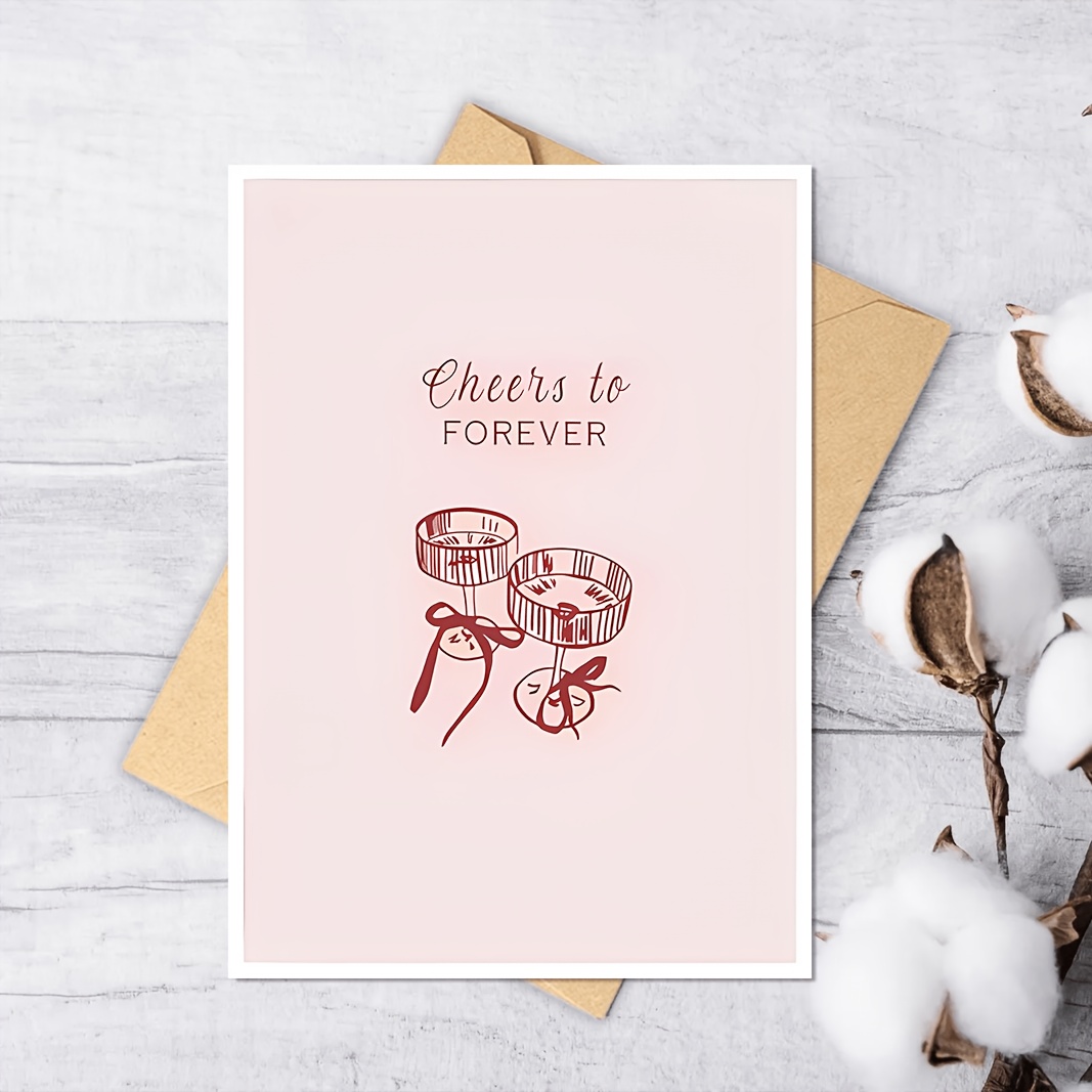 Image of A Greeting Card | Vintage Wine Red Hand-painted Greeting Card | Wedding Anniversary Gift, Soft Pink Series Design | Suitable For Couples / / | For Engagement / Wedding / Anniversary / Scenes