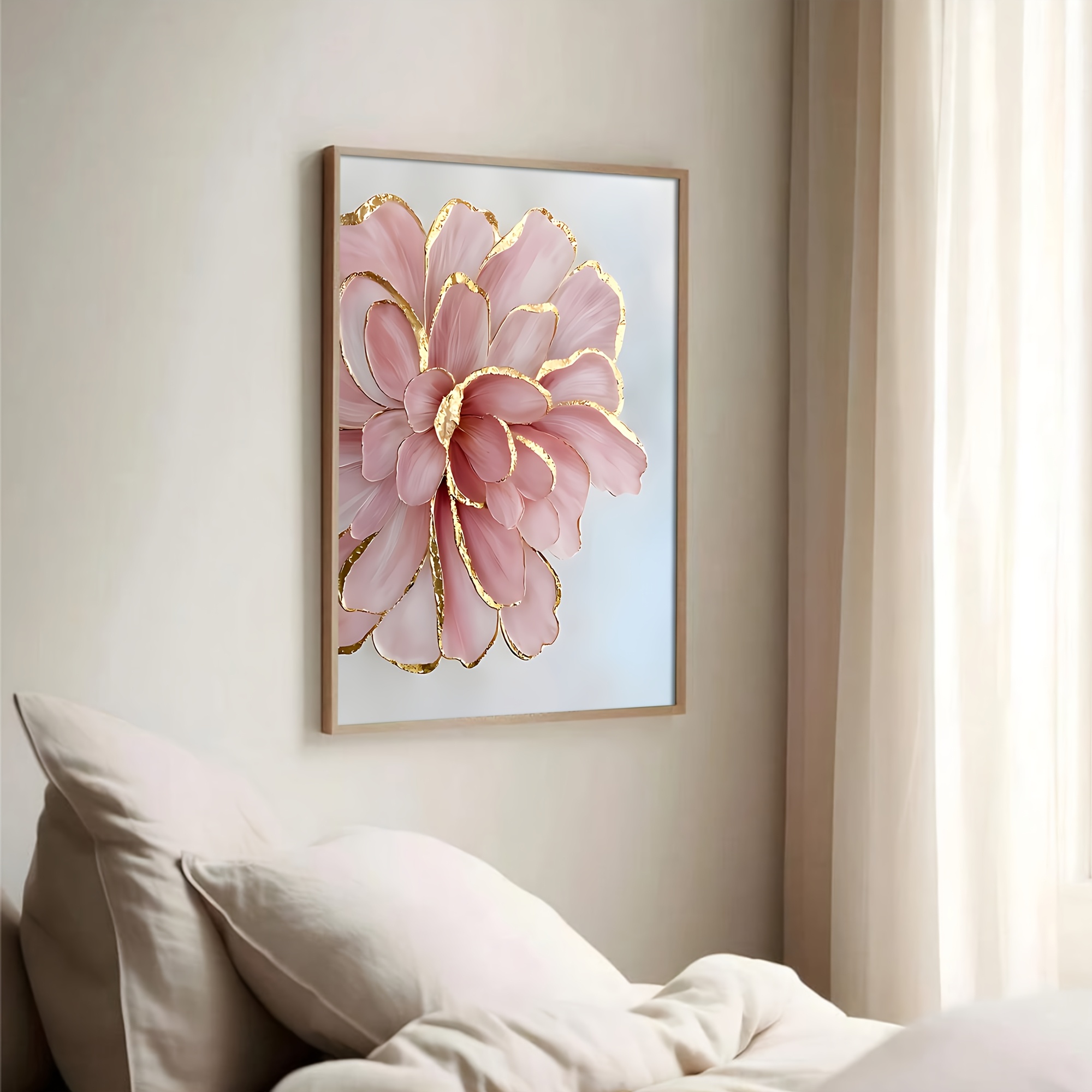 E-shop 1 Stück Modernes Blumenposter - Rosa & Gold Akzent Leinwanddruck, Minimalistische Wanddekoration für Wohnzimmer, Schlafzimmer, Home Office -