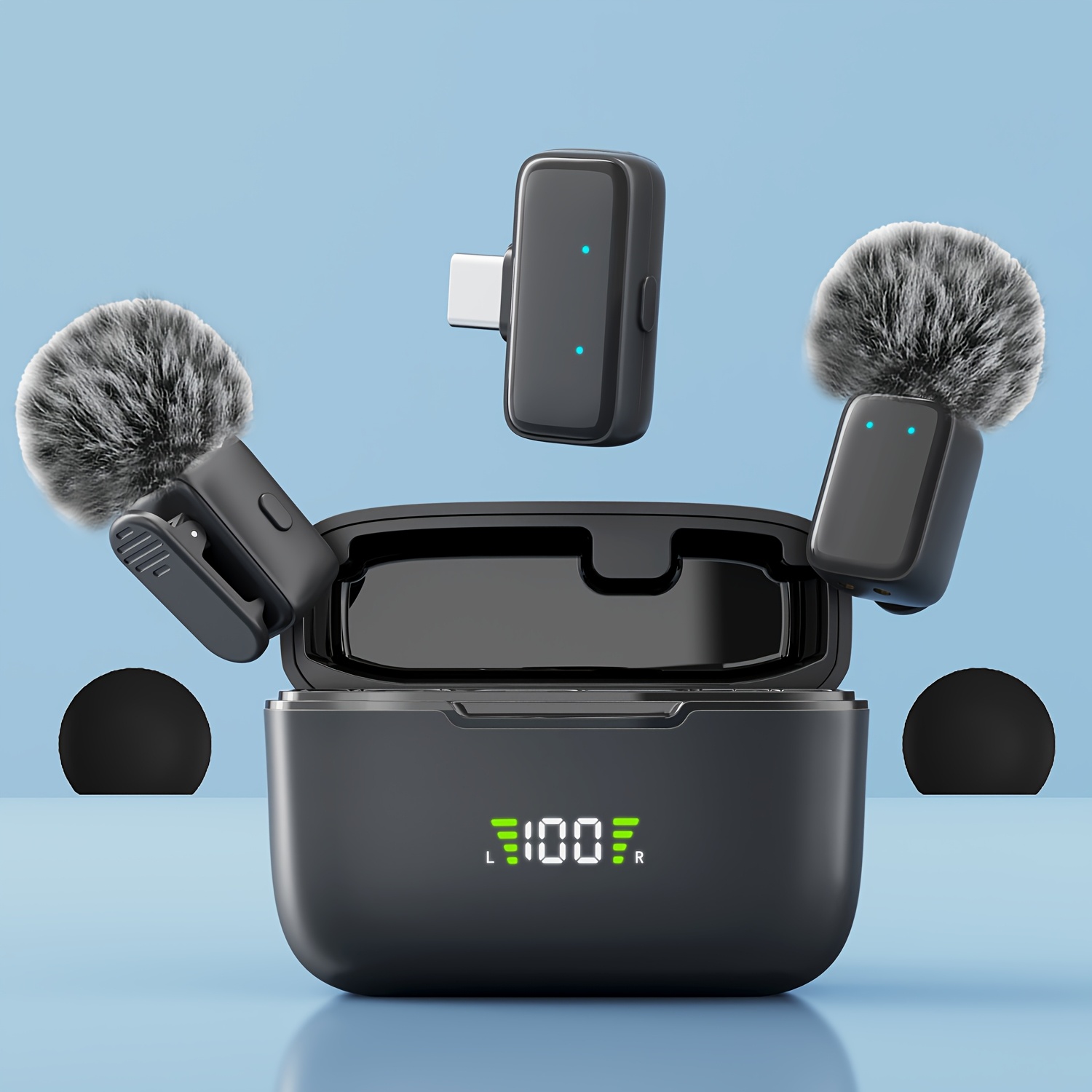 item picture wireless clip on mini microphone with charging case portable lavalier mic for vlogging streaming   meetings