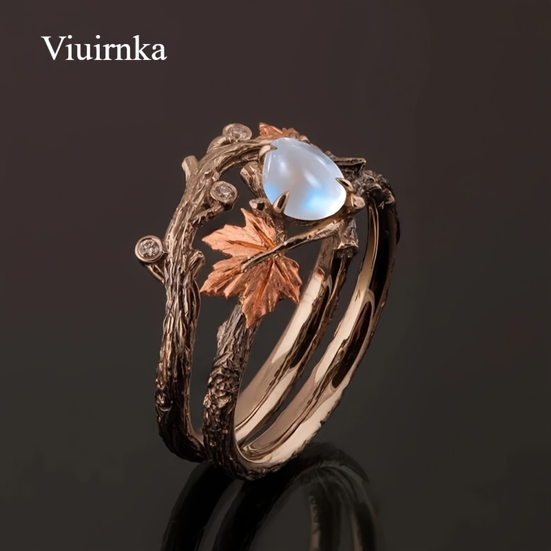 TEMU 1pc Vintage Maple Leaf Ring - Antique Golden Twig Jewelry For Women, Chic & Fashionable Design, Elegant Gift Option With Free Luxury Gift Box, Stylish & Personal Accessory