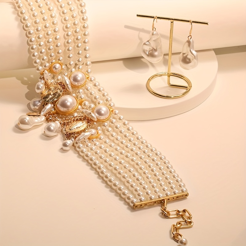TEMU Conjunto de 2 piezas de joyería de cuentas multicapa con colgante de perla de , lujoso y elegante de moda
