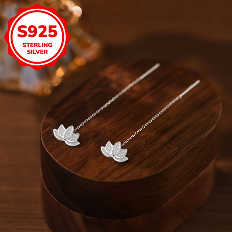 E-shop 1 Paar/Stück Damenmode Ohrhänger, Frühling/Sommer Lotus Ohrfäden Quaste S925 Silber Hypoallergene Ohrringe, Gewicht 1.1G, Geeignet für /Frühling
