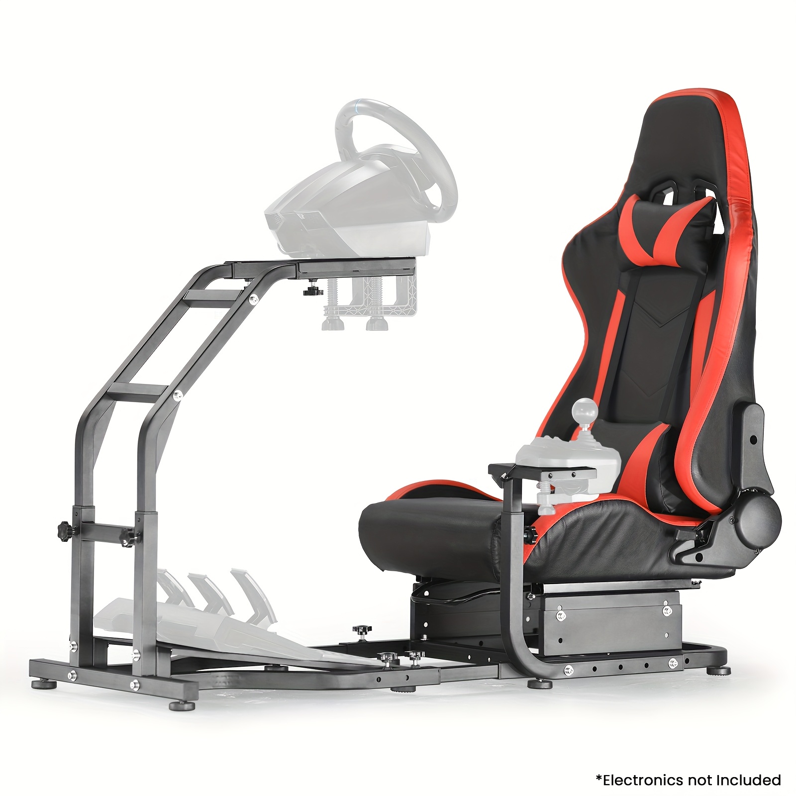 Image of Minneer Pro-standing Racing Simulator Cockpit Featuring A Red Gaming Seat And An Adjustable Stand Compatible With Logitech/ G25/ G29/ (wheel & Pedals Sold Separately)