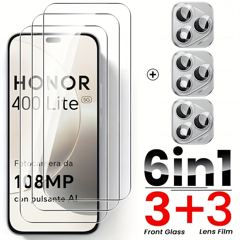 E-shop (3+3 PACK) für Honor 400 Lite Displayschutzfolie mit Kameralinsenschutz, 9H Härtegrad, kratzfeste Panzerglasfolie, Hüllenfreundlich,