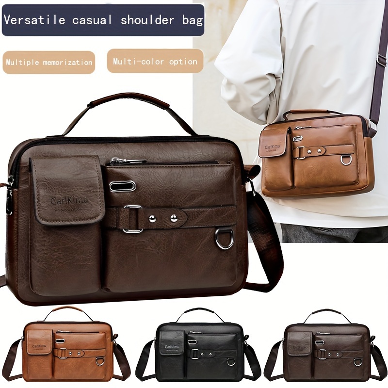 

Stylish Men's Briefcase - Large Capacity, Lightweight Faux Leather With Adjustable Shoulder Strap, Zippered Document Organizer For Business & Daily