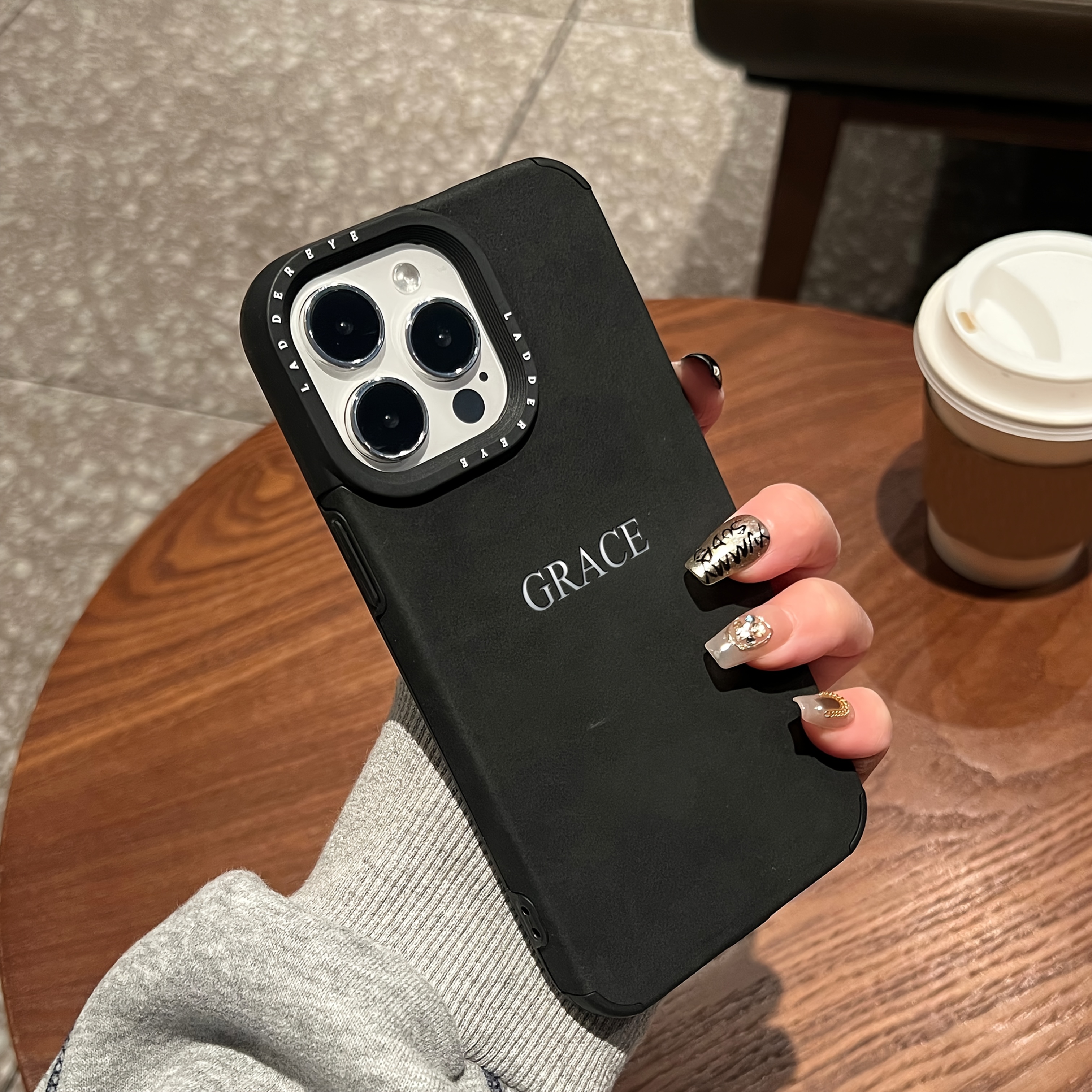 TEMU Phone Case: Luxury Soft Lambskin Back Cover Stamping Engraved Silvery Letters Personalized Customized Initials Name Phone Case For Iphone 18 17