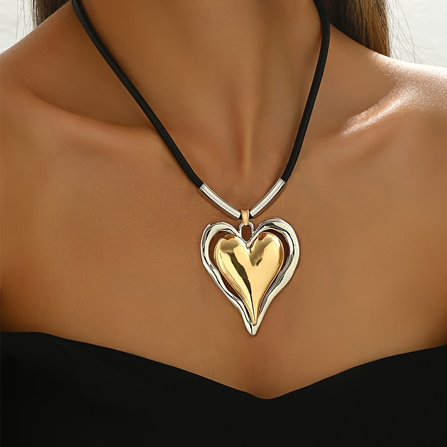 A Stylish Irregular Heart Pendant Necklace With A Black Cord