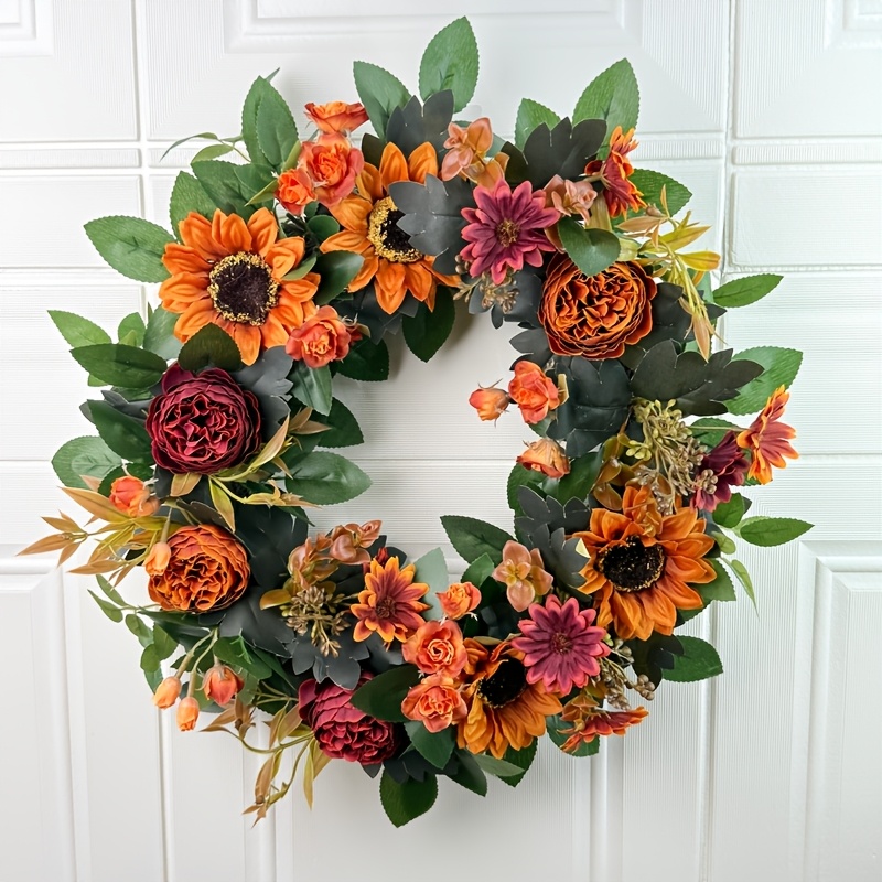 *. Herbst Sonnenblumenkranz * zur Dekoration der Haustr, rustikaler  orangefarbener knstlicher Blumenkranz, ideal fr Thanksgiving *-* fr  wohnung