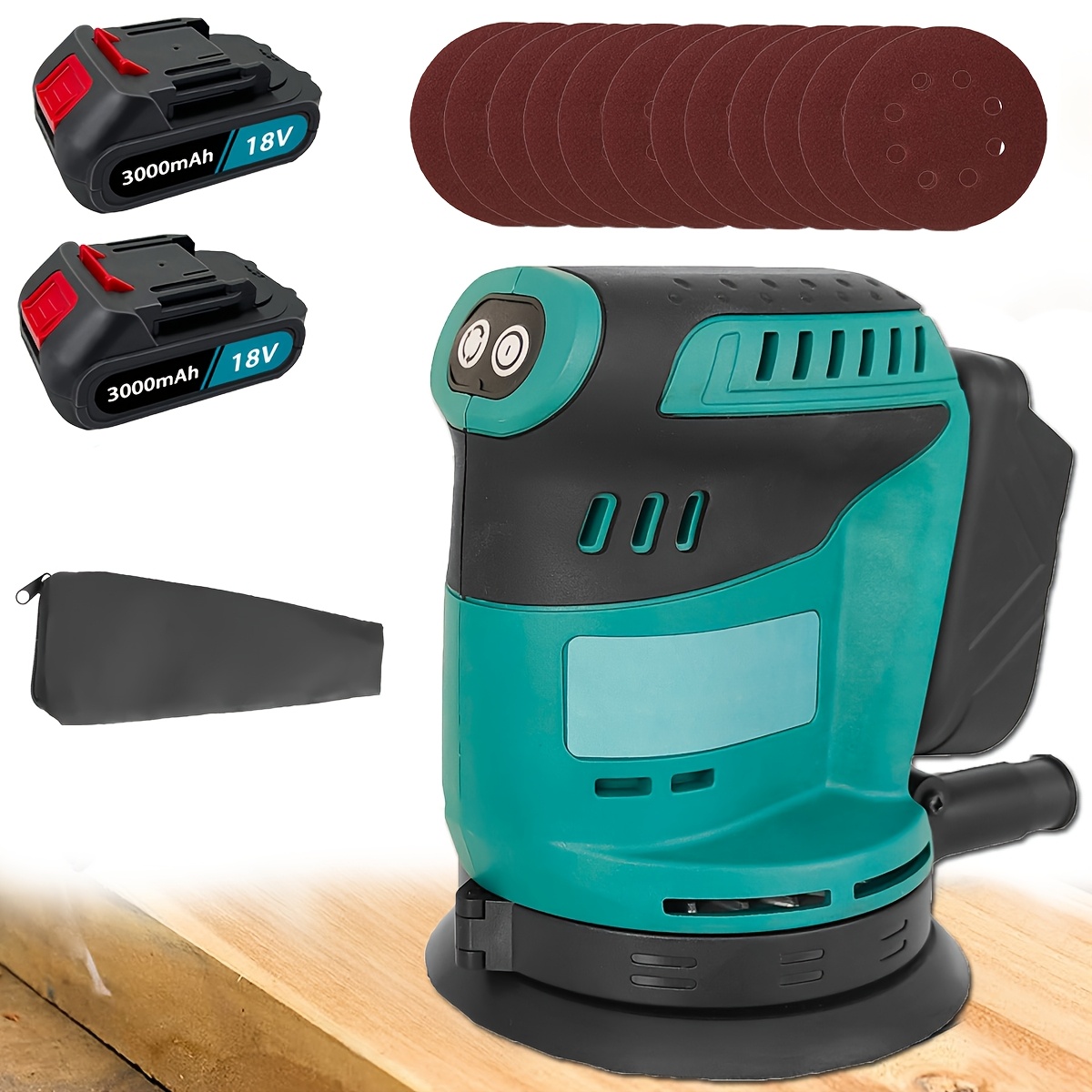 Orbitale en Willekeurige Orbitale Schuurmachines, Accu-Orbital 125mm, 3 Snelheden, met Stofzak en 12 Schuurpapieren