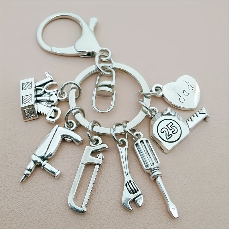 

Tool Keychain Set - Zinc Alloy Keyring With Hammer, Screwdriver, Wrench Charms And Love Heart Tag - Fashionable Accessories For Father's Day