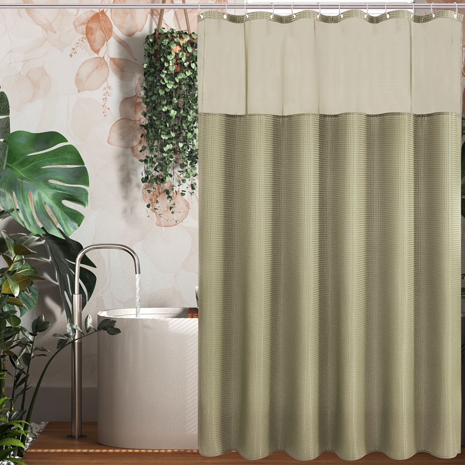 Shower Curtain Snap In Liner No Hooks Needed Sheer Top - Temu