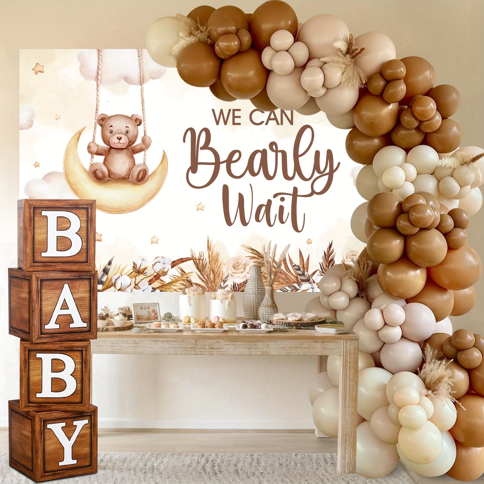 

1 Set Brown Balloons Garland Arch Kit, Including Ballons Arch, Tablecloth And Decoration Box, Nude Blush Tan Neutral Sand White Balloons, Baby Shower Wedding Birthday Party Decorations