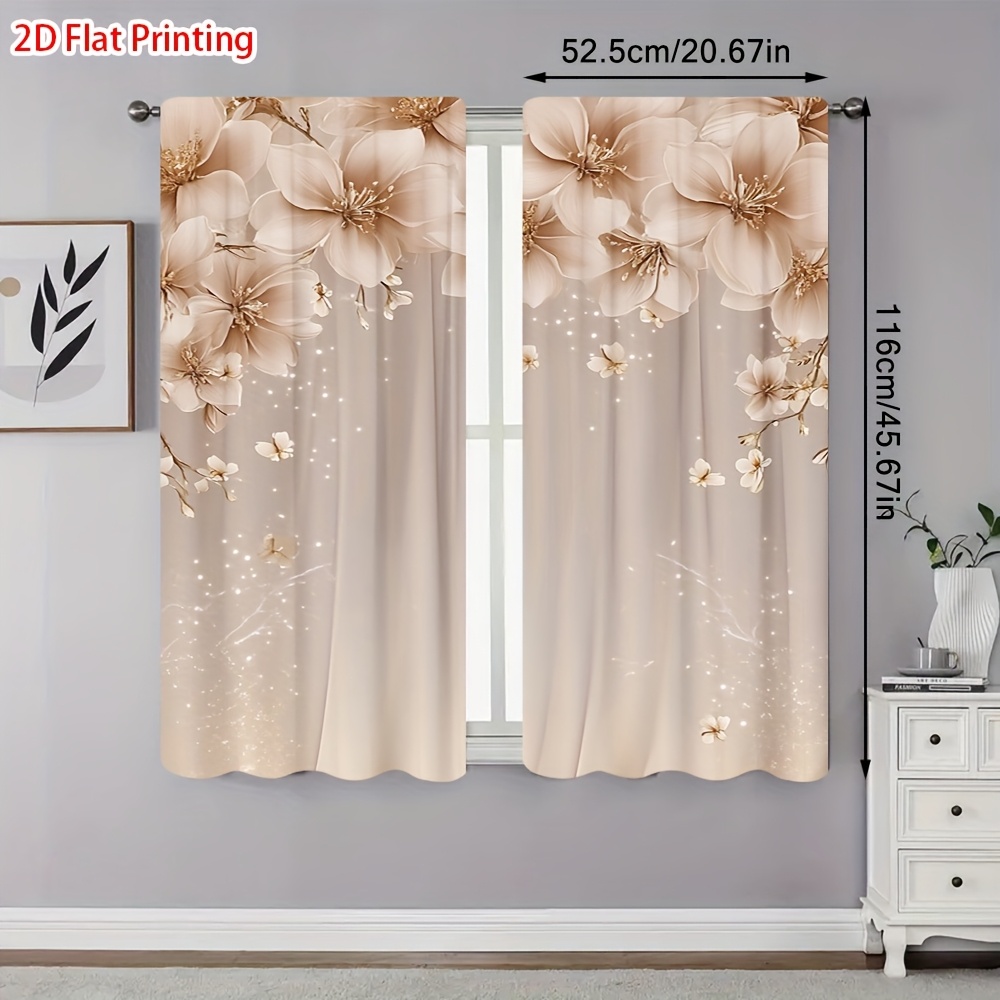 TEMU 2d Flat - 2d Flat - Set Of 2 Flat Floral Print Curtains With A Semi-blackout Feature And Rod , Ideal For Spaces With An For Art Deco Aesthetic,