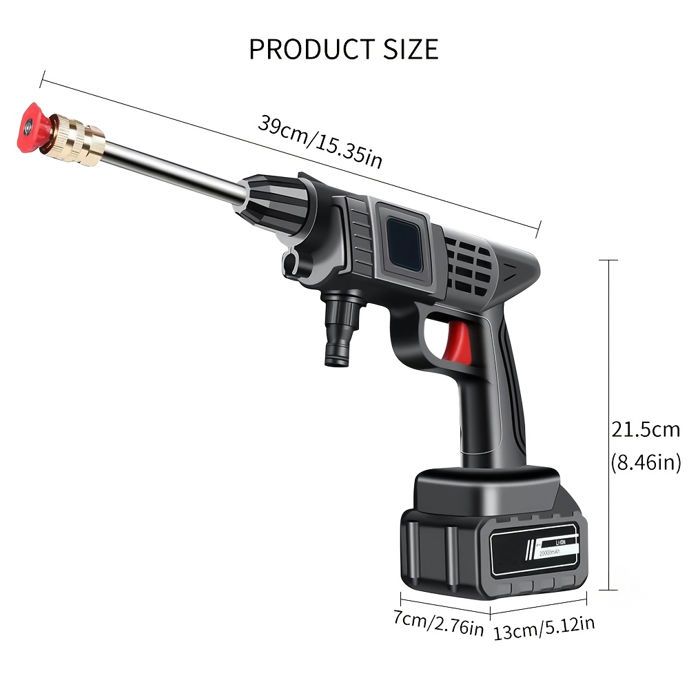 Lave-auto électrique haute pression sans fil portable avec pistolet à mousse, pistolet à eau haute pression pour lave-auto, lave-plancher de voiture sans fil à chargement