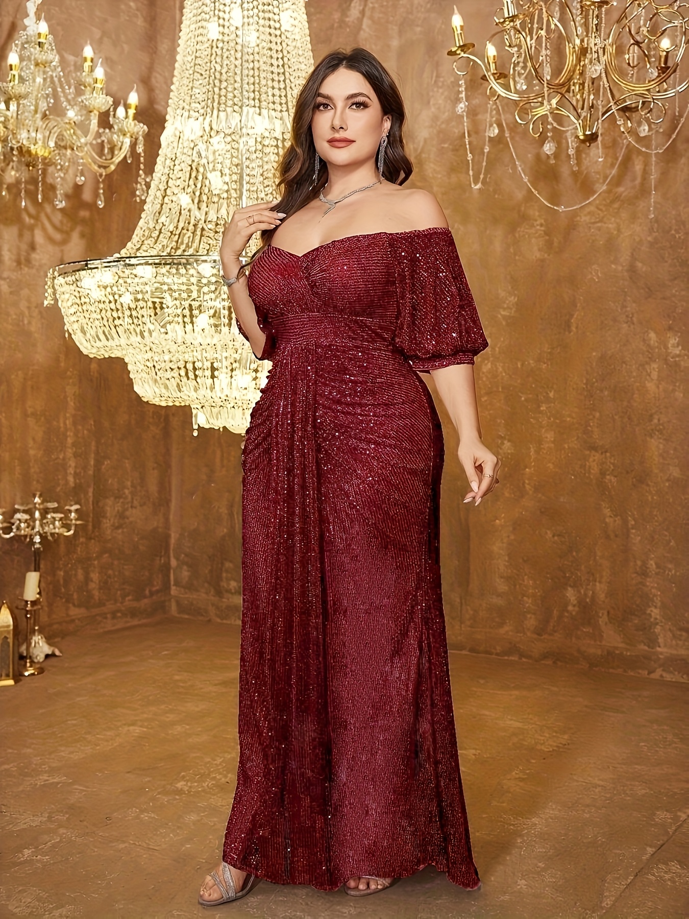 burgundy and gold plus size dress Mermaid Plus Size High Neck Prom Dress with Gold Appliques, Burgundy L –  kateprom