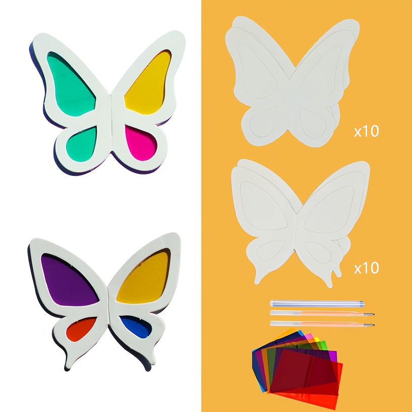E-shop 20 Stück Licht und Schatten Schmetterlingsflügel Materialpaket, Sie müssen es selbst herstellen, inklusive 20 weißen Karton-Schmetterlinge. Das