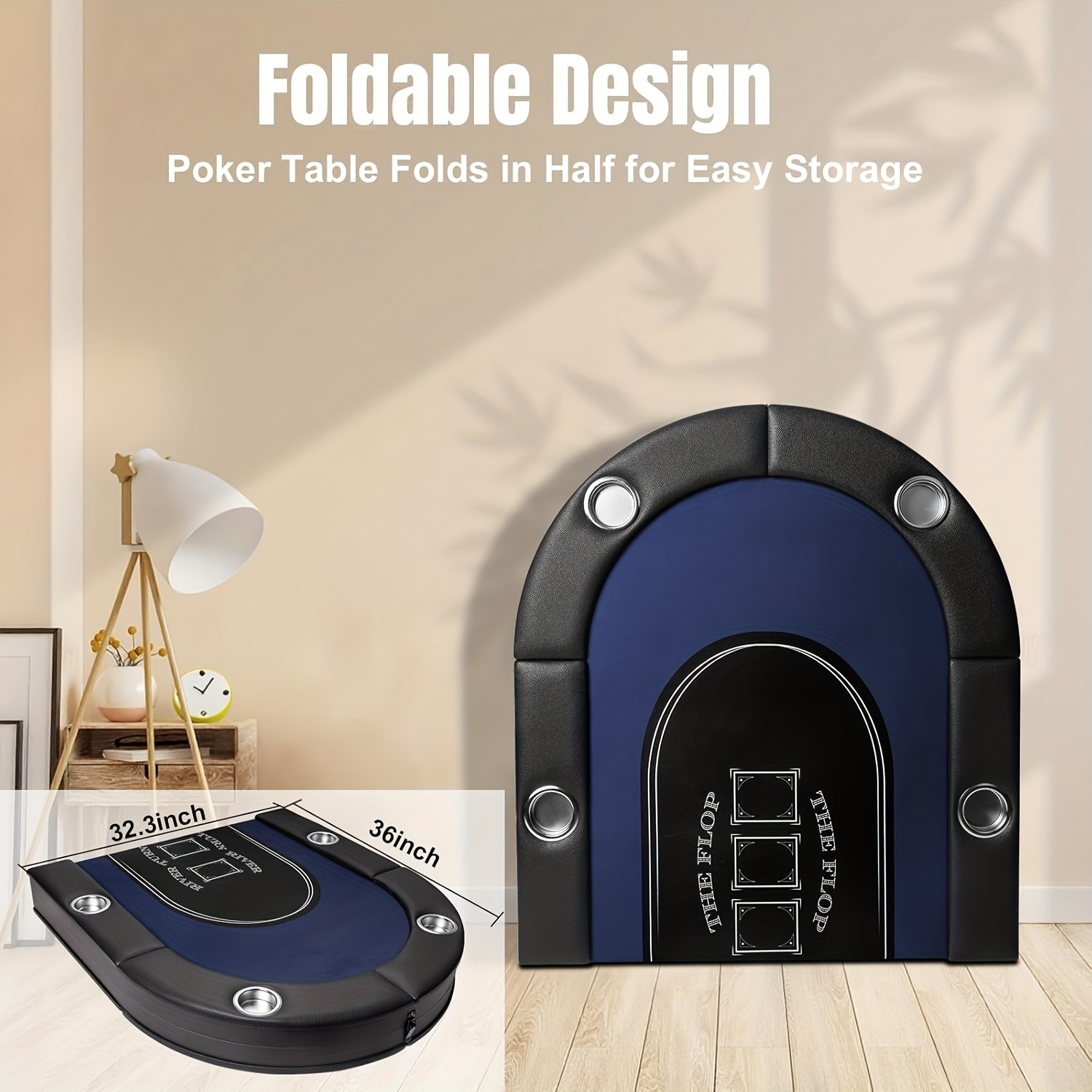 8-Person Folding Poker Table with Padded Guardrails & Cup Holders