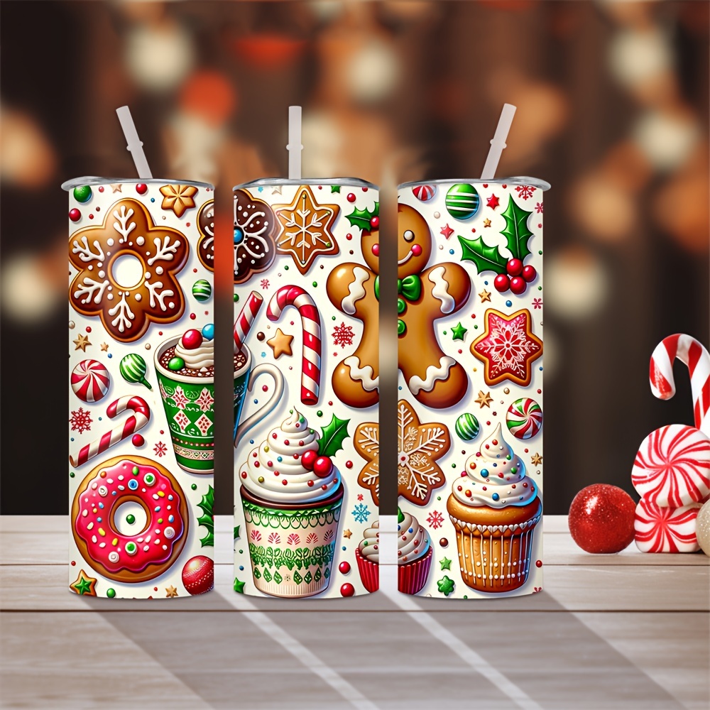 

1pc, Christmas With Lid And Straw, 20oz Stainless Steel Water Bottle, Insulated Straight Water Cups, Drinkware, Accessories