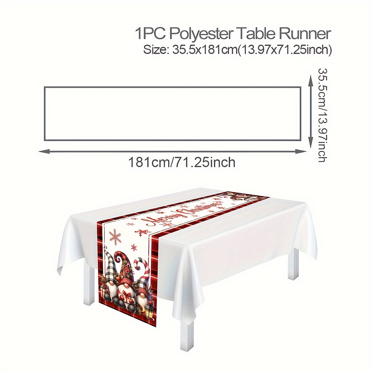 1pc Christmas Themed Table Runner, Christmas 3 Gnome Themed Design Table Runner, Merry Christmas, Polyester Material, Suitable For Christmas Holiday Decoration. Kitchen And Dining Decoration