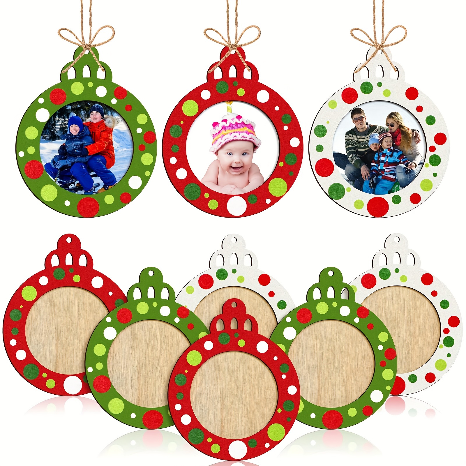 

6-pack Wooden Christmas Ornament Frames, White Polka Dot Photo Hangers, Holiday , No Power Needed, Home & Kitchen Decor