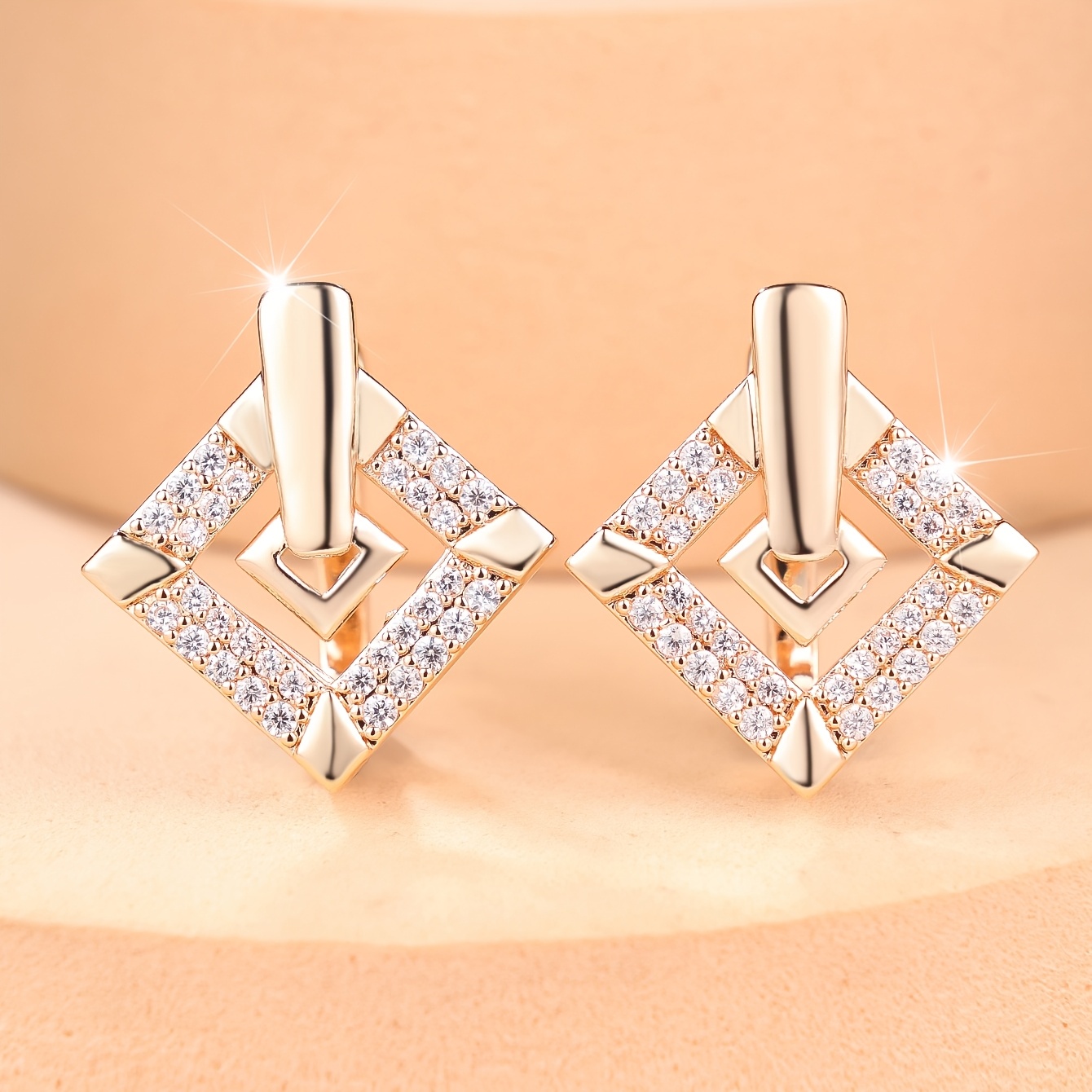 Women's Elegant Double-Layer Geometric Earrings with Cubic Zirconia