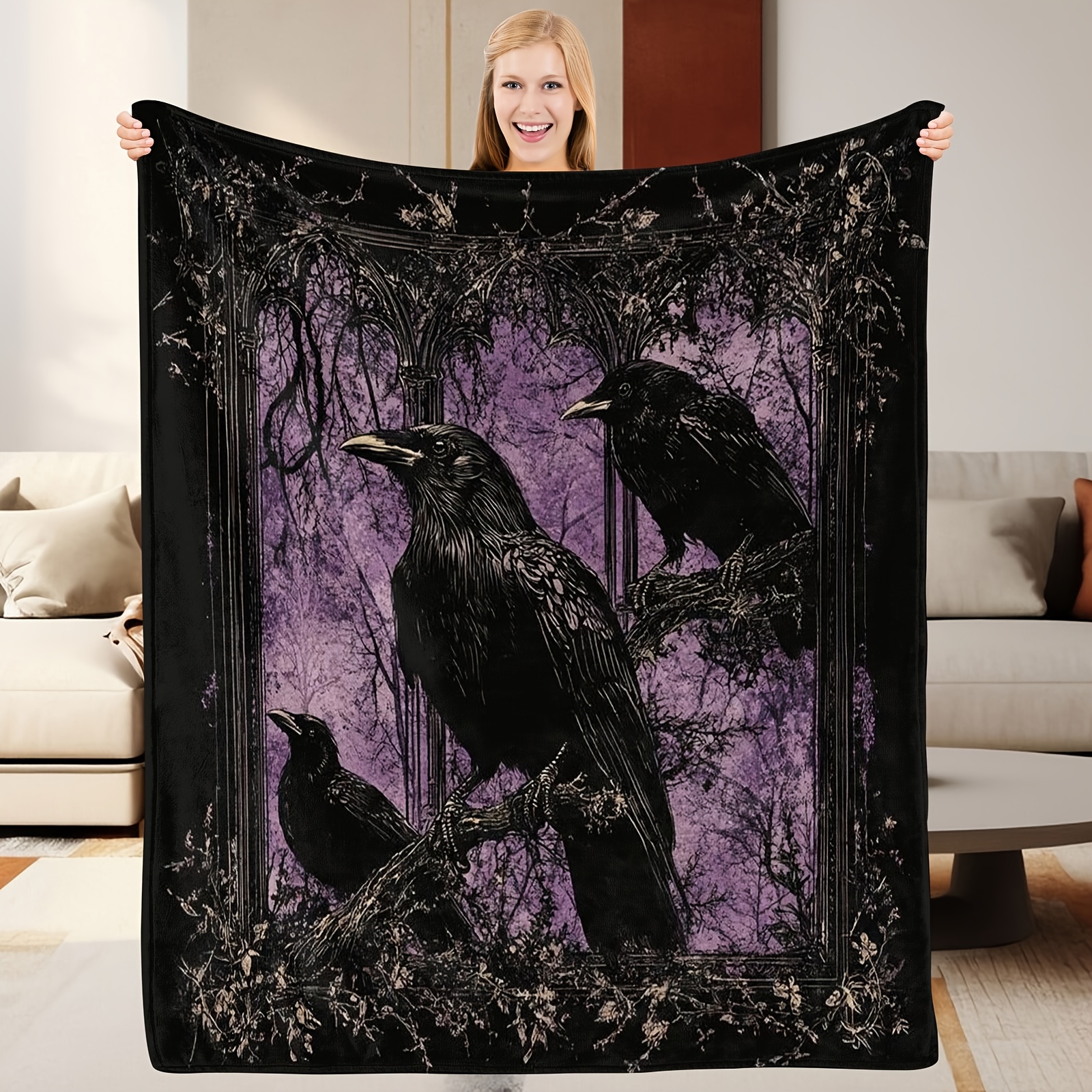 TEMU 1pc, Gothic Art, Flannel Blanket Soft, Warm, Mysterious Pattern, Suitable For Sofa, Living Room, Use, Halloween | Christmas | Room Decor | Fall