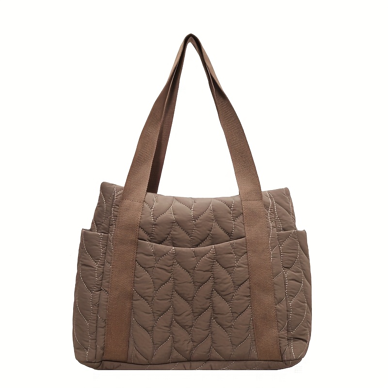 Image of 2025 Stylish Quilted Tote Bag For Women - Large Capacity Casual With Zipper Closure, Durable Nylon & Polyester Lining, Fixed Strap, Coffee/orange Red/black, Everyday Carryall | Sleek |