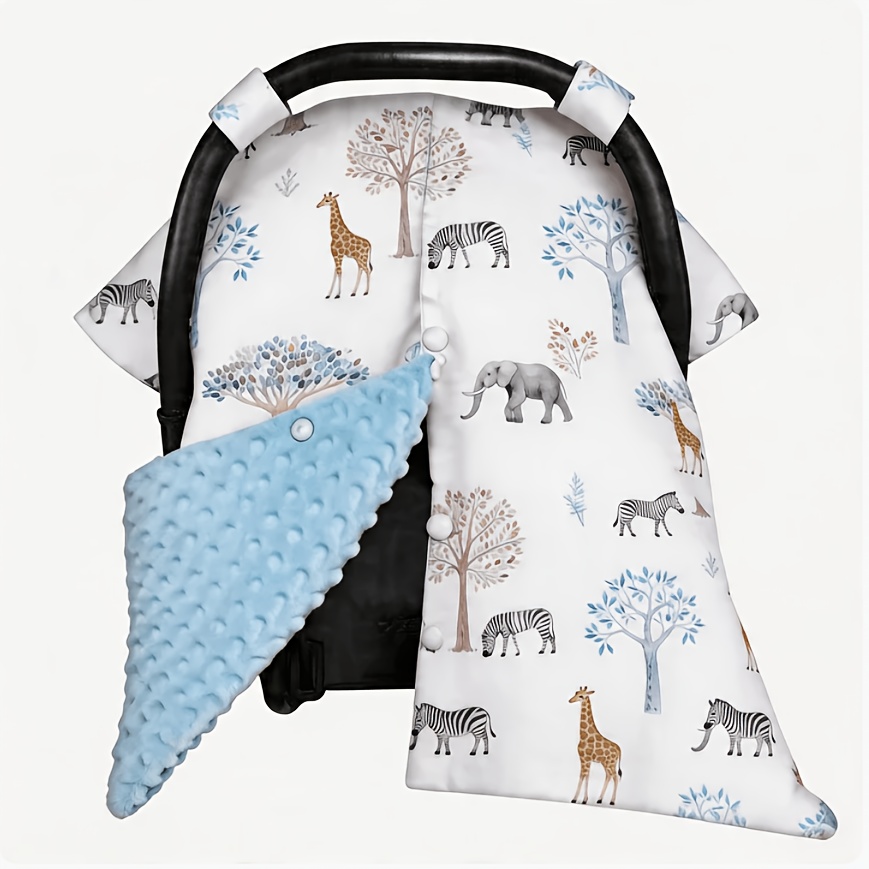 TEMU Child Car Seat Bassinet Sunshade, Stroller Sun Blanket With Cute Animal Print, Features Hook-and-loop Fasteners And Button Design For Easy