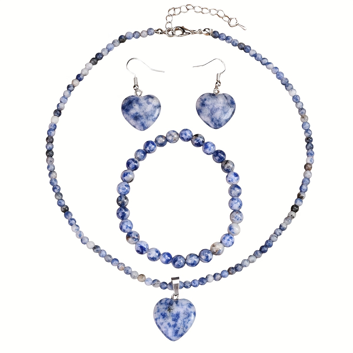 TEMU Set di gioielli a da donna, regalo bohemien per le vacanze estive, con ciondolo a cuore in , 4 pezzi, composto da collana, orecchini e bracciale
