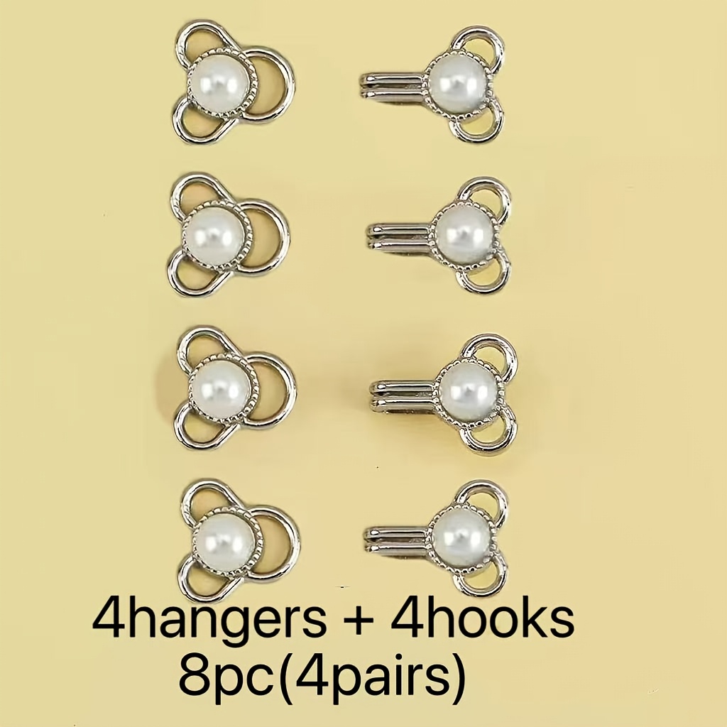 TEMU 8 piezas de botones de perla de gancho y multiusos de 4 puntas + 4 ganchos, botones a presión antideslizantes, botones decorativos de cuello de