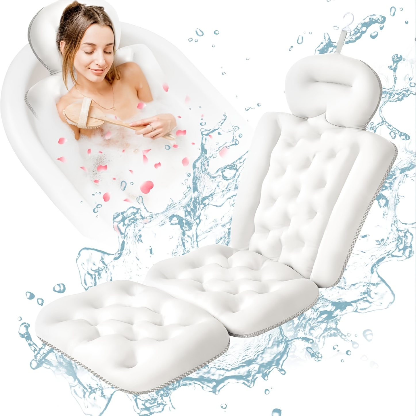 Image of Full-body Bathtub Pillow, Hand Washable, Ideal For Relaxing , Soft Adult Bath Support Cushion With Headrest And Armrest, Bathtub Headrest Neck And Back Support Pad