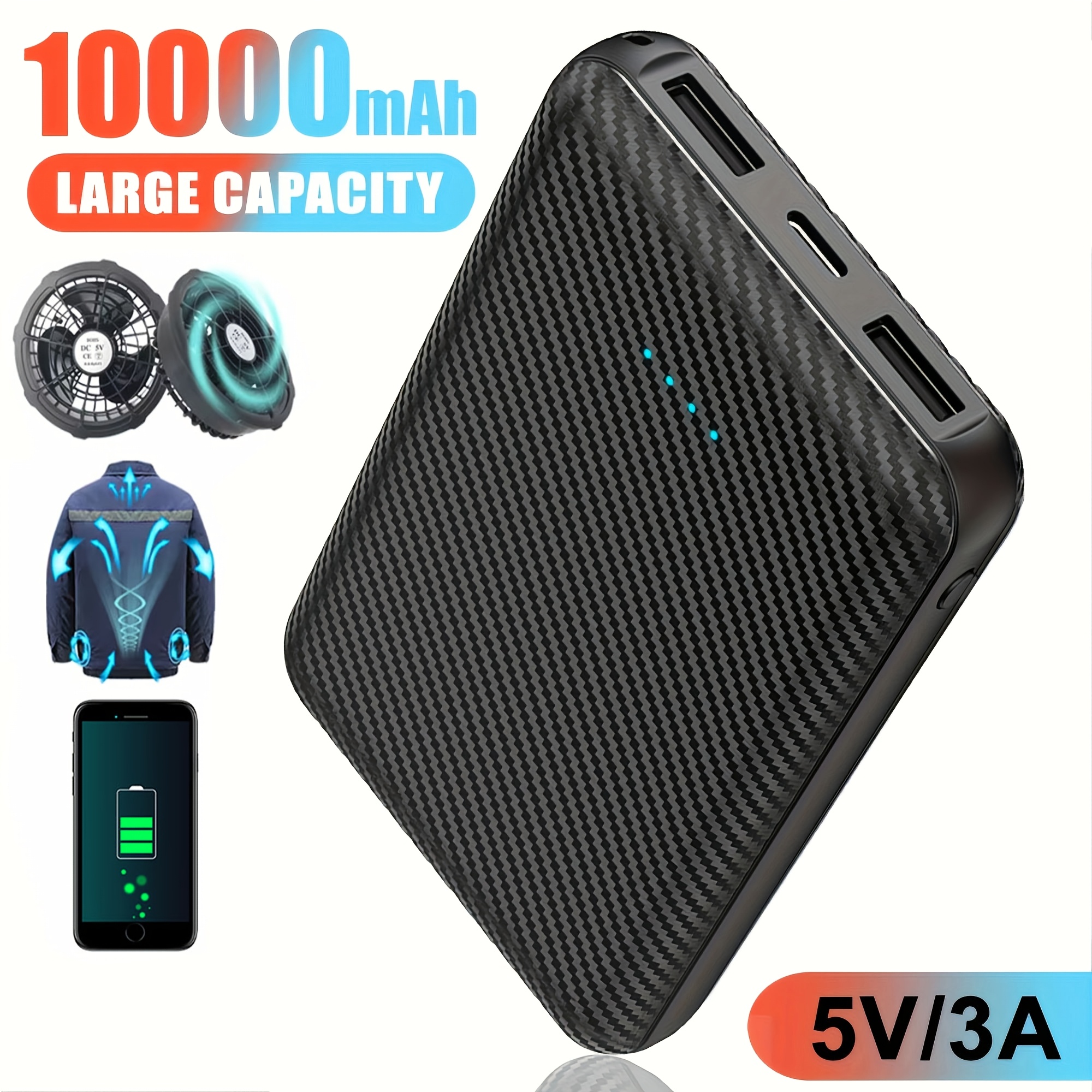 TEMU 10000mah Power Bank 5v 3a Portable Charger External Battery Pack For Heating Vest Jacket Scarf Gloves Electric Heating